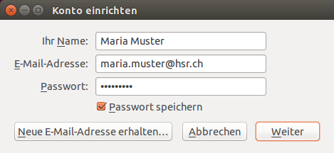 Name, E-Mail-Adresse und Passwort
