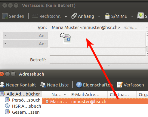 Kontakt als Empfänger hinzufügen (Drag & Drop)