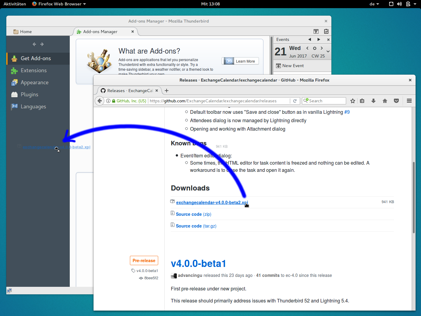 XPI-Datei per Drag'n'Drop installieren
