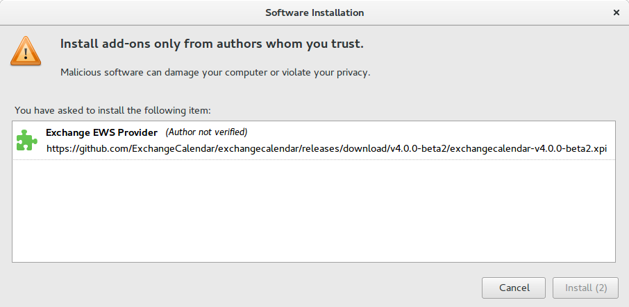 Installations-Dialog: Exchange EWS Provider