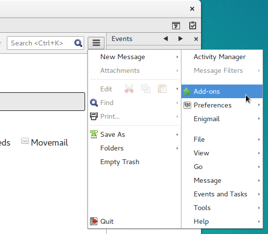 Thunderbird-Menü-Eintrag 'Add-Ons'