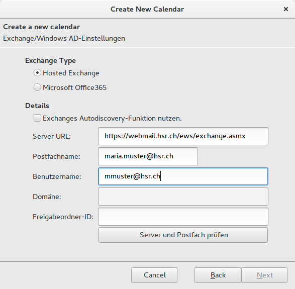Konfiguration HSR-Exchange-Kalender
